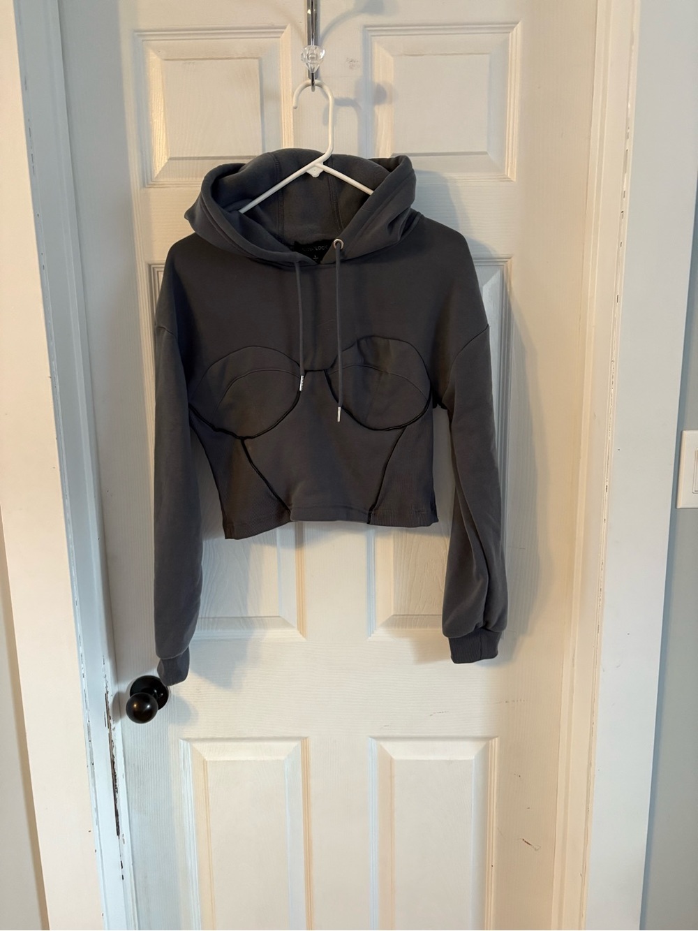 New Look Charcoal Cropped Hoodie with Sculpted Bust Detailing